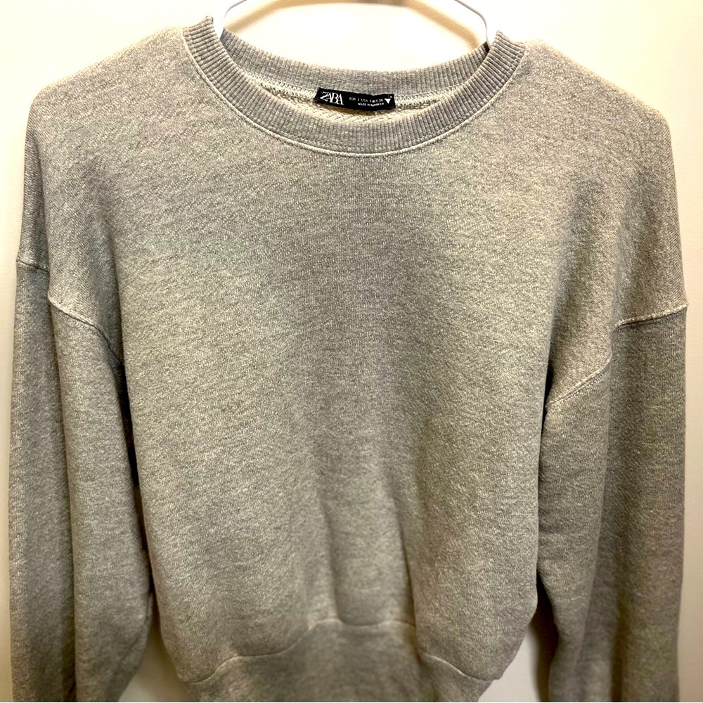 Gray Zara Sweatshirt Long Sleeve Bodysuit - Small